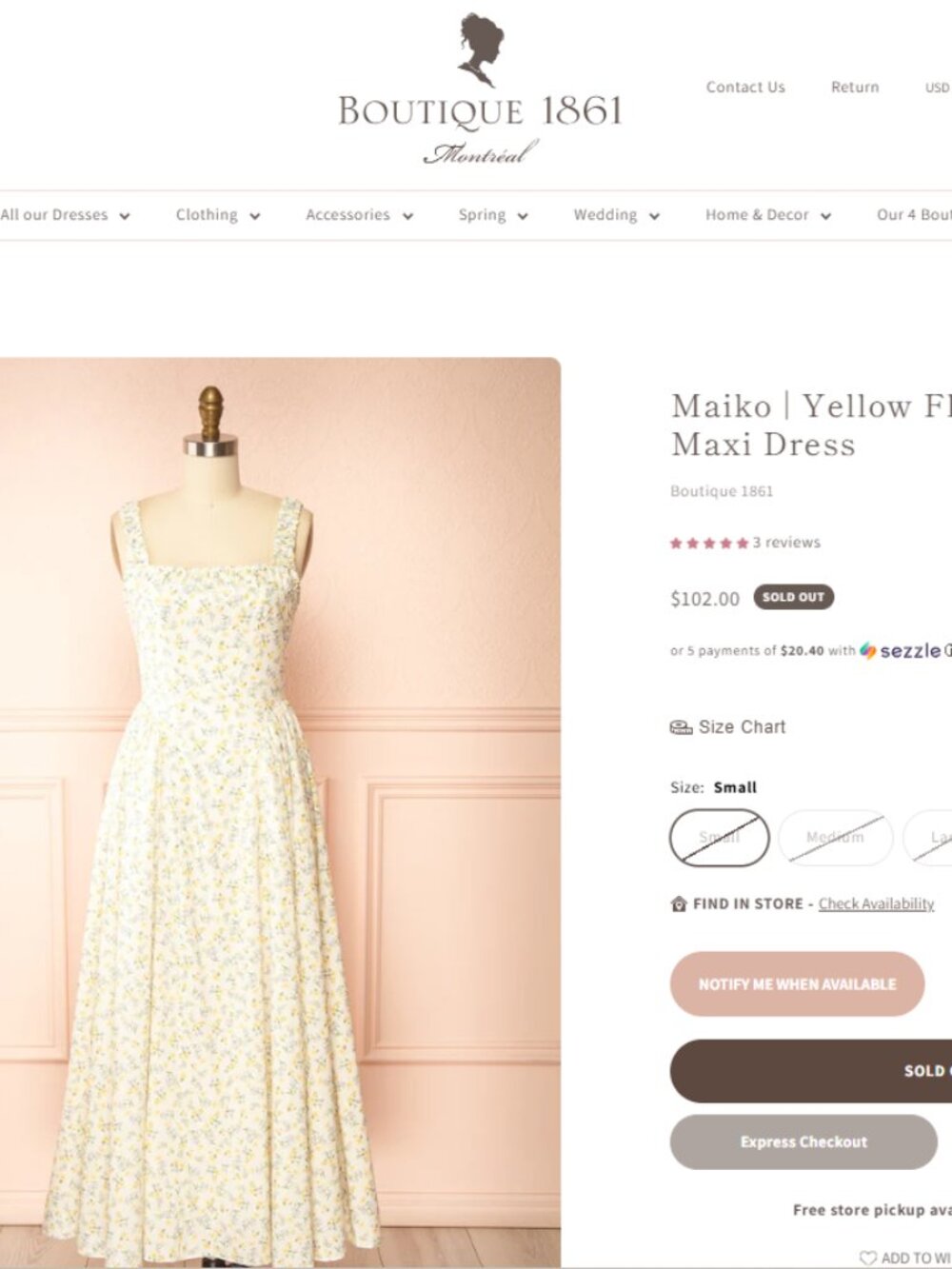 Boutique 1861 Yellow Floral Midi Dress| Easter Church Dress - Picture 12 of 12